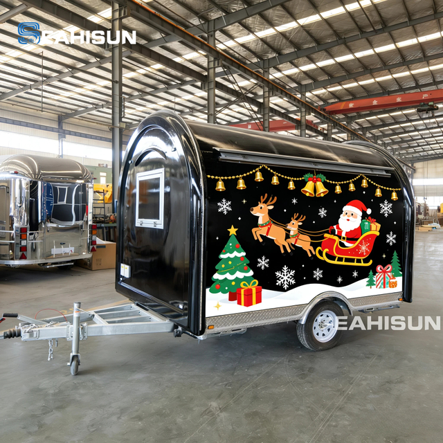 定制圆形食品车冰淇淋车移动快餐拖车出售