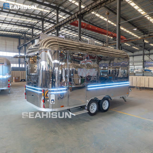 不锈钢露营车露营车沙龙冰淇淋车移动商务咖啡车餐车防风移动食品拖车