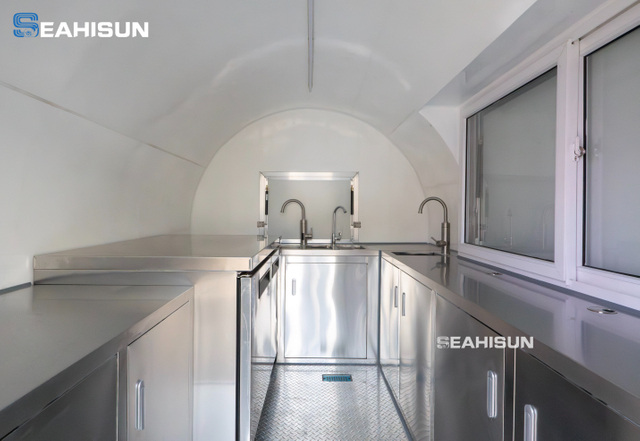 新款流行装备齐全欧洲定制咖啡自动售货车食品拖车食品卡车带水槽出售 